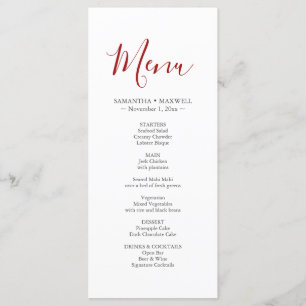 Einfache Red Wedding Menus Card Menükarte