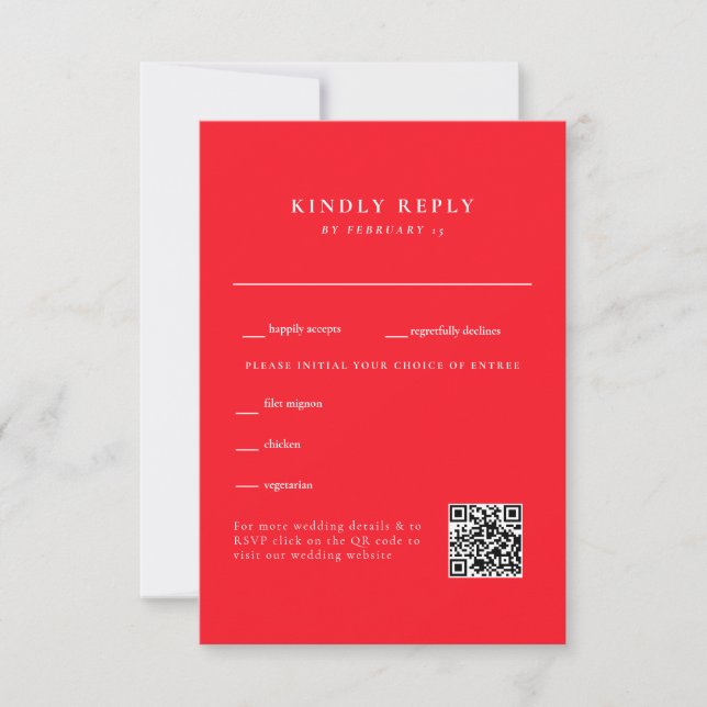 Einfache Red Wedding QR Code UAWG RSVP Karte (Vorderseite)