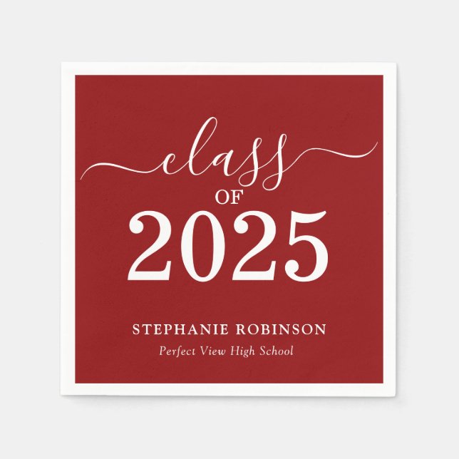 Einfache Red White Class 2025 Abschluss Serviette (Vorderseite)