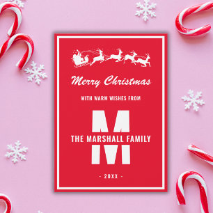 Einfache Red White Monogram Family Name Weihnachte Feiertagskarte