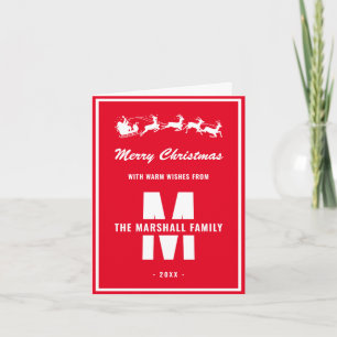 Einfache Red White Monogram Family Name Weihnachte Feiertagskarte