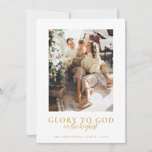 Einfache religiöse Gold- und Grün-Weihnachtsfoto-K Feiertagskarte