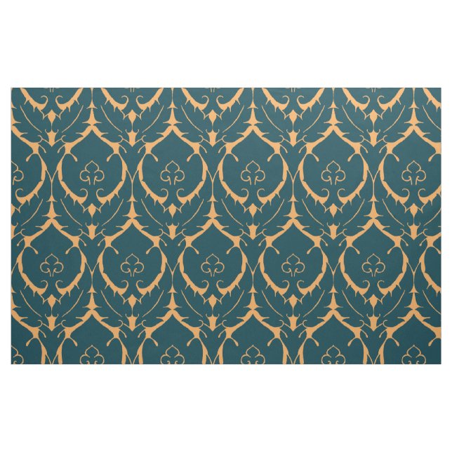 Einfache Renaissance-Damaske, Dunkelblau an Tawny Stoff (Fat Quarter (45,7 x 55,9 cm))