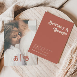 Einfache Retro | Alte Rose Lässiges Foto Monogramm Einladung