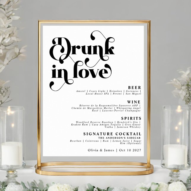 Einfache Retro Betrunken in Liebe Wedding Bar Menu Poster (Von Creator hochgeladen)