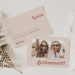 Einfache Retro-Blush-Foto Bridesmaid-Vorschlagkart Einladung
