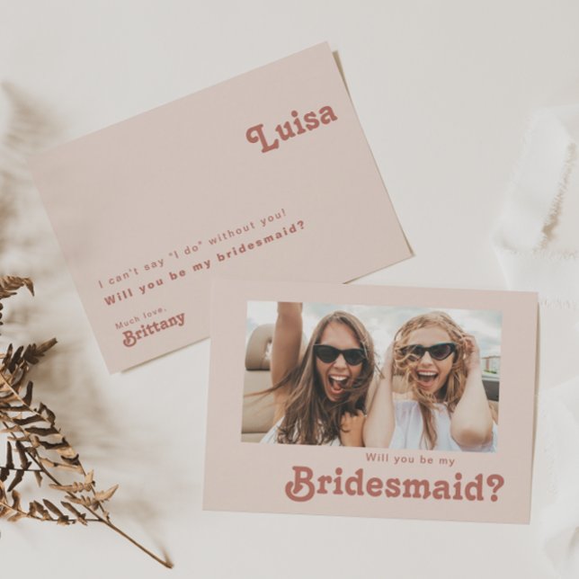 Einfache Retro-Blush-Foto Bridesmaid-Vorschlagkart Einladung (Von Creator hochgeladen)