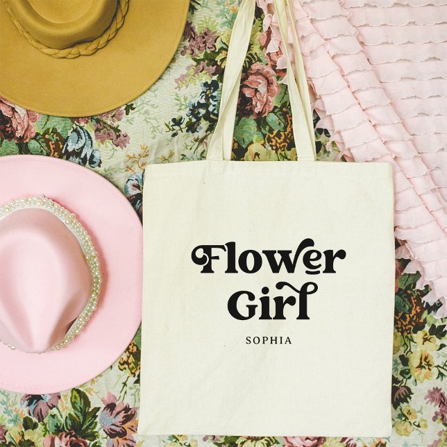 Einfache Retro-Boho-Typografie | Blumenmädchen Tragetasche (A retro, boho tote for the flower girl)