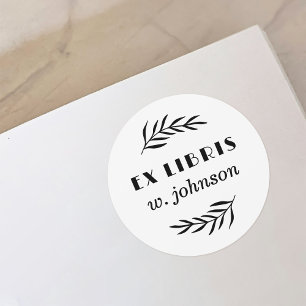 Einfache Retro-Botanische Zweigstelle Ex Libris Bu Runder Aufkleber