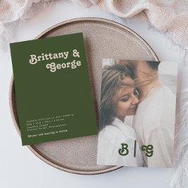 Einfache Retro | Olive Green Lässig Foto Monogram Einladung