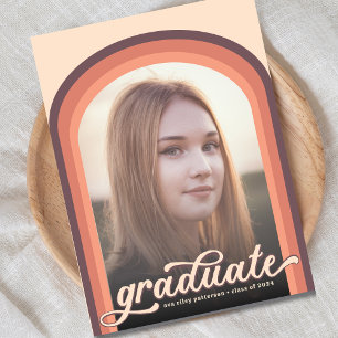 Einfache Retro-Rosa-Bogen-Foto-Absolventenparty Postkarte