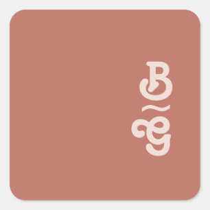 Einfache Retro-Sichtbarkeit Alte Rose Monogramm-Um Quadratischer Aufkleber