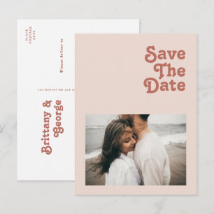 Einfache Retro-Stimmung Rosa Foto Save-the-Date Einladungspostkarte