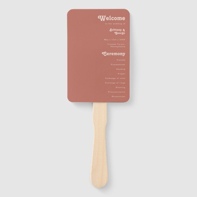 Einfache Retro-Vibes | Alte Rose Hochzeitsprogramm Fächer (Vorderseite)