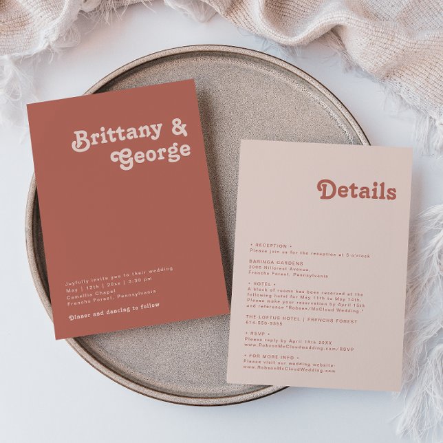 Einfache Retro-Vibes | Alte Rose in einer Hochzeit Einladung (Von Creator hochgeladen)