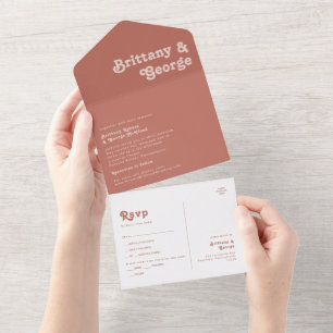 Einfache Retro-Vibes Alte Rose Siegel und Senden All In One Einladung