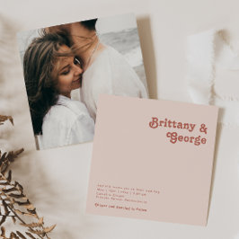 Einfache Retro Vibes Blush Pink Square Foto Hochze Einladung