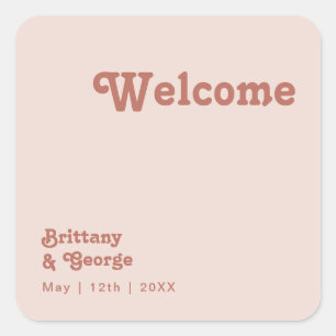 Einfache Retro-Vibes   Blush Pink Wedding Welcome Quadratischer Aufkleber