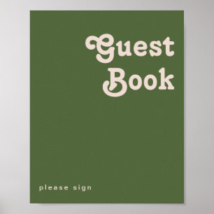 Einfache Retro-Vibes Olive Green Guest Book Sign Poster