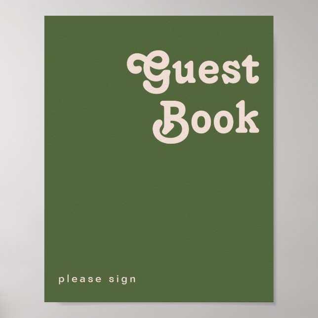 Einfache Retro-Vibes | Olive Green Guest Book Sign Poster (Vorne)