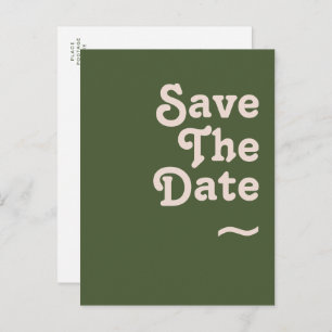 Einfache Retro-Vibes   Olive Green Save the Date Einladungspostkarte