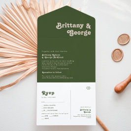 Einfache Retro-Vibes | Olive Green Siegel and Send All In One Einladung