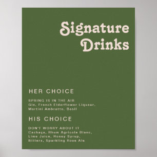 Einfache Retro-Vibes Olive Green Signature Drink Poster