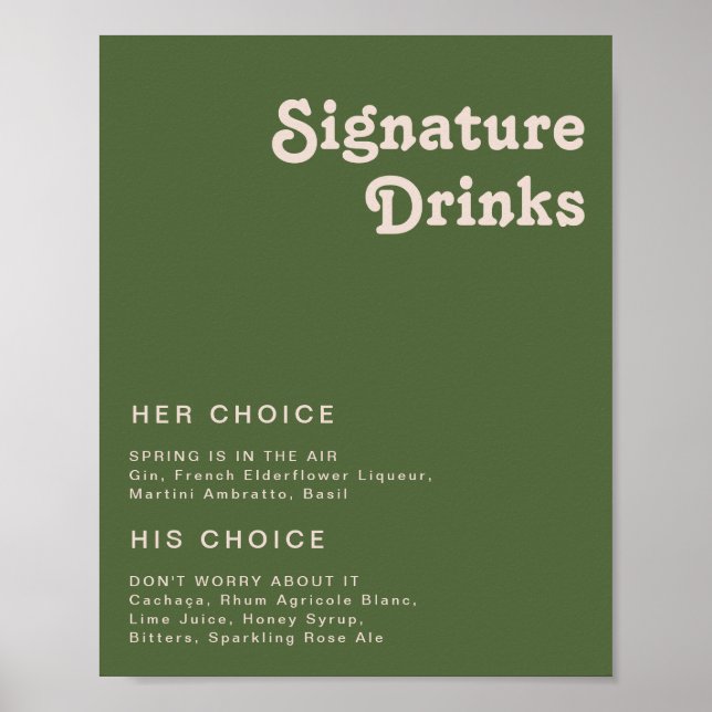 Einfache Retro-Vibes | Olive Green Signature Drink Poster (Vorne)