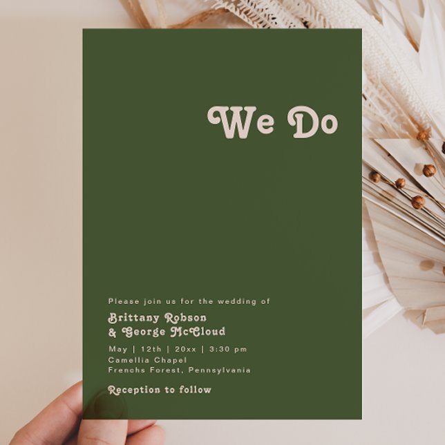 Einfache Retro-Vibes | Olive Green We Do Wedding Einladung (Von Creator hochgeladen)