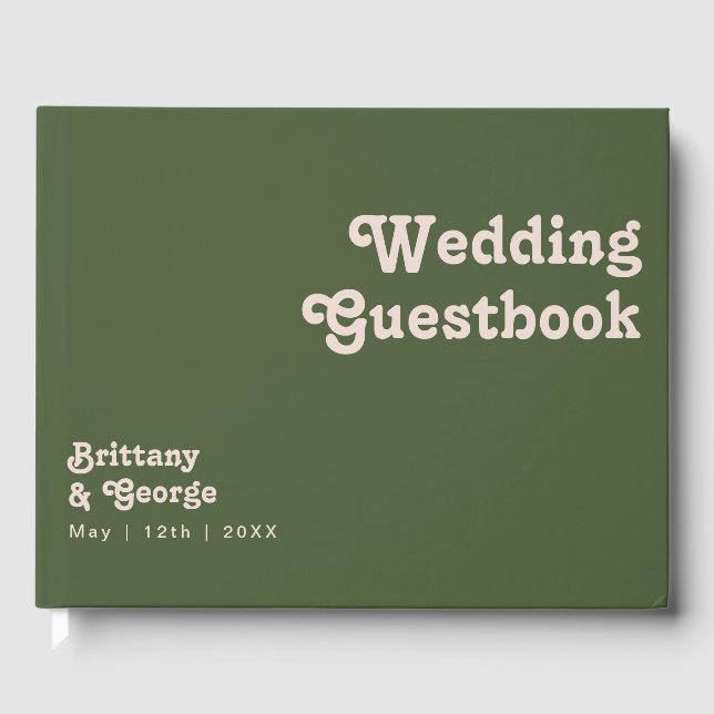 Einfache Retro-Vibes | Olive Green Wedbook Gästebuch (Vorderseite)