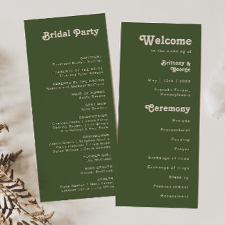Einfache Retro-Vibes | Olive Green Wedding Program Programm