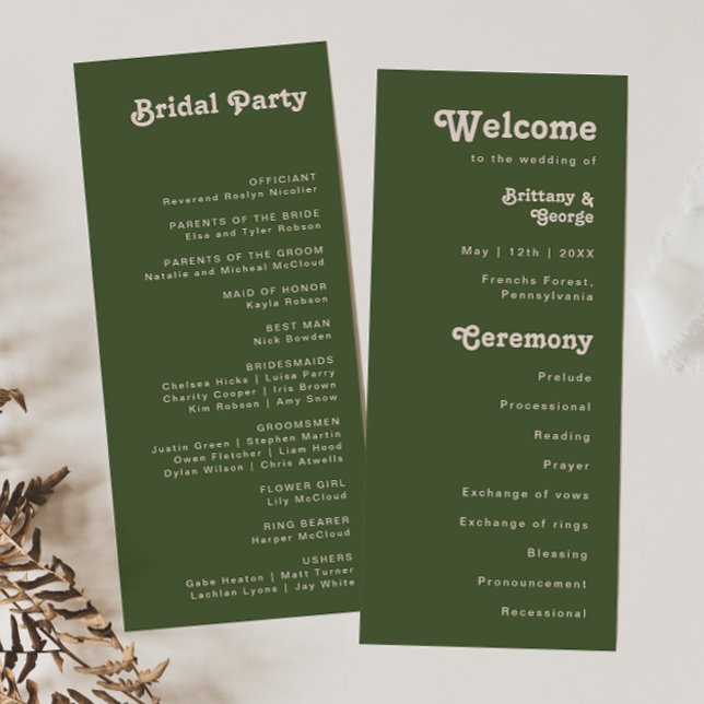 Einfache Retro-Vibes | Olive Green Wedding Program Programm (Von Creator hochgeladen)