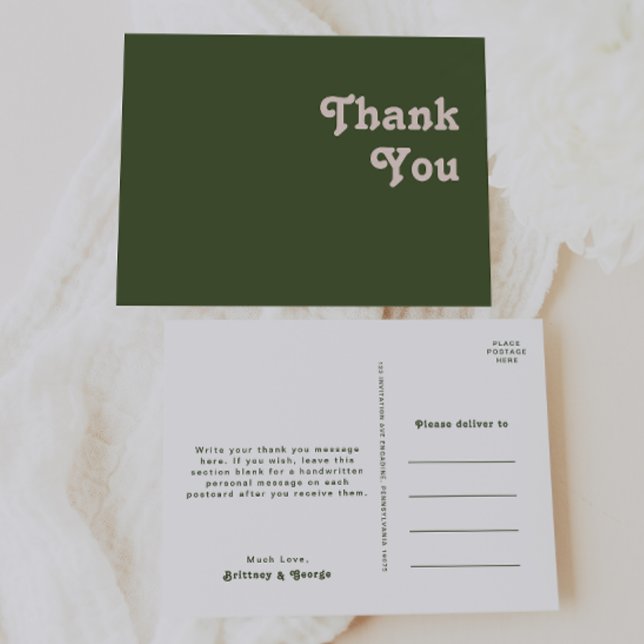 Einfache Retro-Vibes | Olive Green Wedding Vielen  Postkarte (Von Creator hochgeladen)