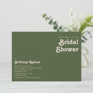 Einfache Retro-Vibes   Olivgrün Brautparty Einladung