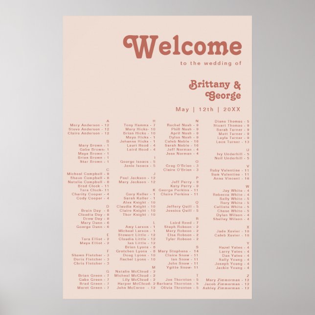 Einfache Retro Vibes Rosa Alphabetische Sitzgelege Poster (Vorne)