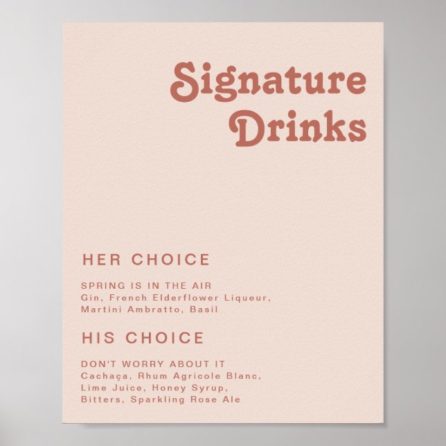 Einfache Retro-Vibes | Rosa Unterschrift Drinks Poster (Vorne)