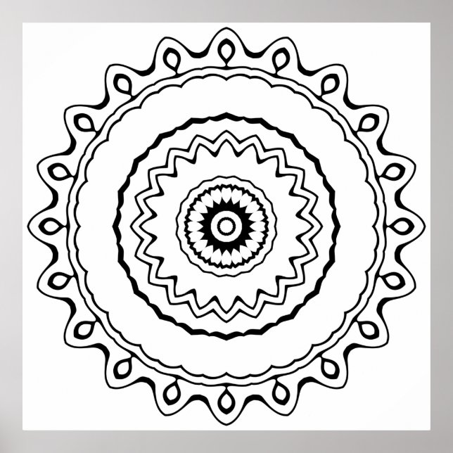Einfache Ring-Mandala-Malvorlage zur Entspannung Poster (Vorne)
