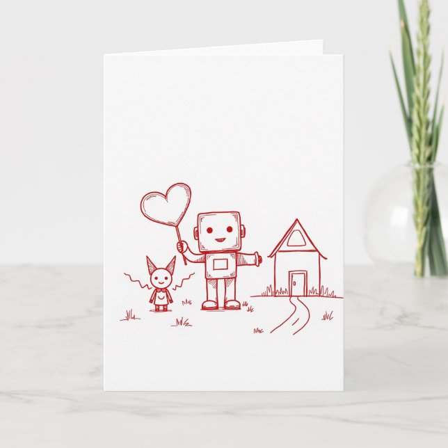 Einfache Robot Heart Home Card Karte (Vorderseite)