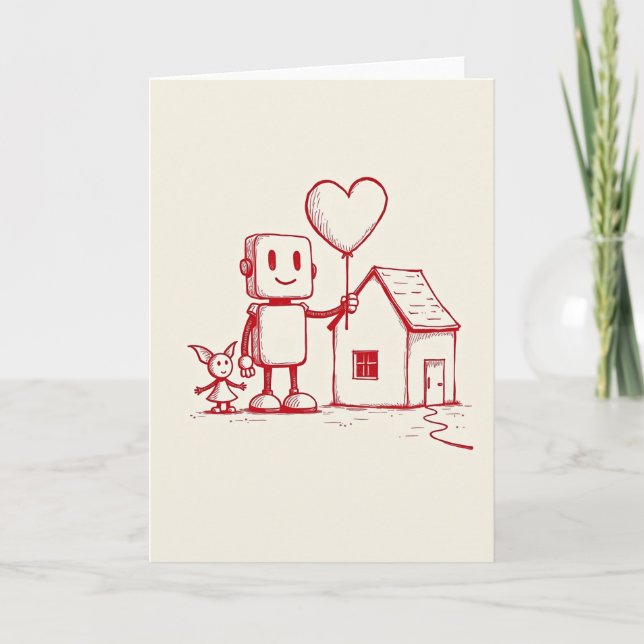 Einfache Robot Home Love Karte (Vorderseite)