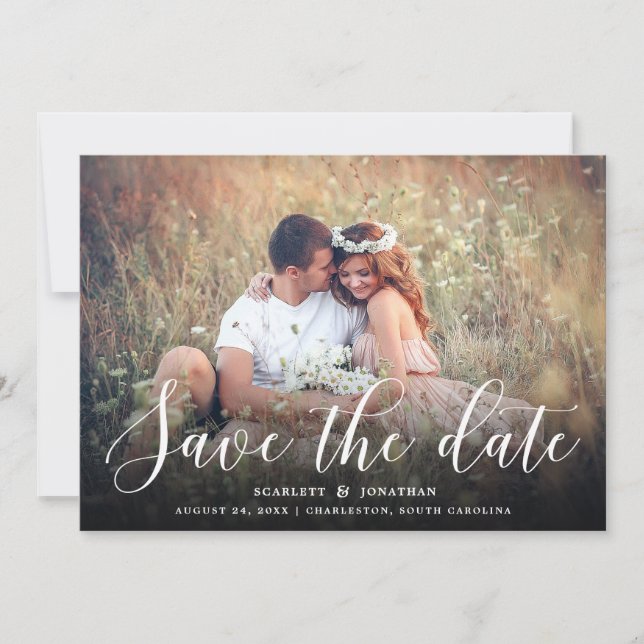 Einfache Romance Elegantes Typografie-Foto | Weiß Save The Date (Vorderseite)