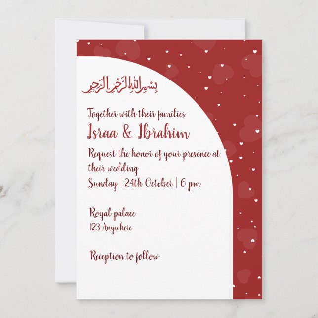 Einfache Romantik Red Heart Wedding Einladung (Vorderseite)