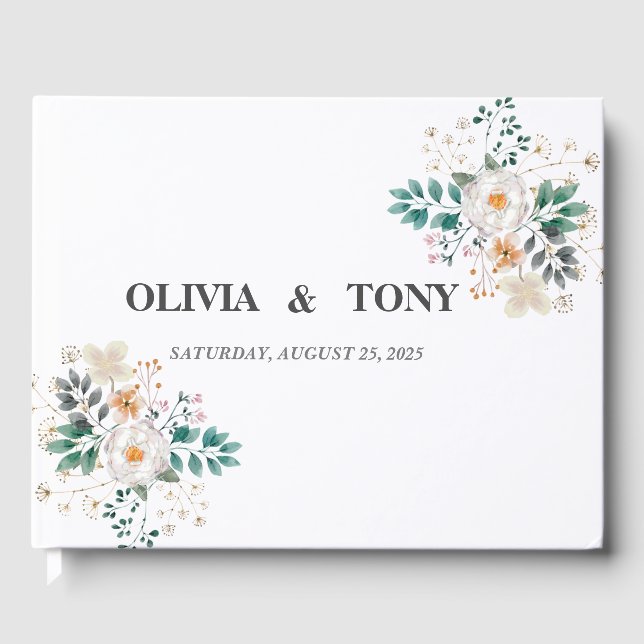 Einfache romantische Blumenhochzeit Gästebuch (Vorderseite)