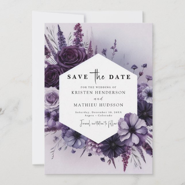 Einfache romantische Lila Blumenhochzeit Save The Date (Vorderseite)