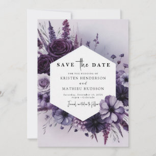 Einfache romantische Lila Blumenhochzeit Save The Date