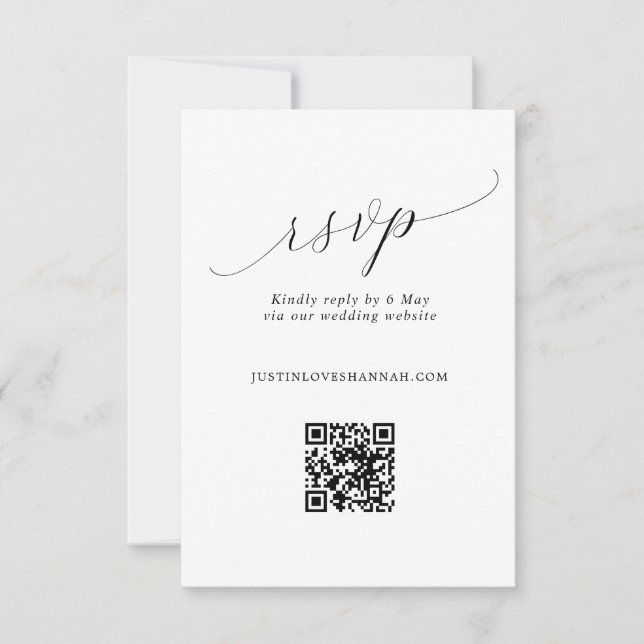Einfache Romantische SkriptWedding QR Code RSVP Karte (Vorderseite)