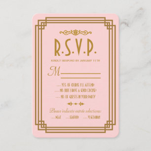 Einfache rosa Art Déco-Hochzeit RSVP-Karten RSVP Karte