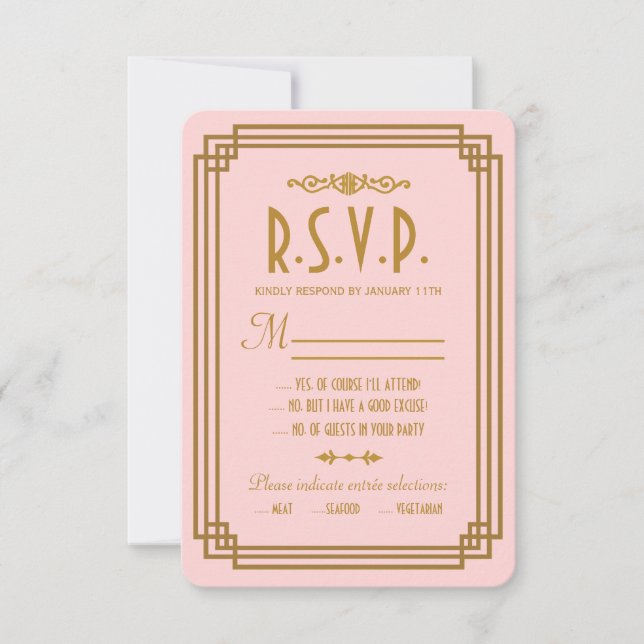 Einfache rosa Art Déco-Hochzeit RSVP-Karten RSVP Karte (Vorderseite)