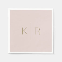 Einfache rosa Beige Gold Monogram Wedding Napkins Serviette