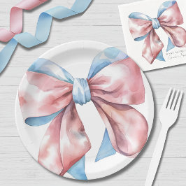 Einfache Rosa-Blauer-Bow-Geschlechtsübersicht Pappteller