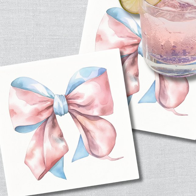 Einfache Rosa-Blauer-Bow-Geschlechtsübersicht Serviette (Simple Pink Blue Bow Gender Reveal Napkins)